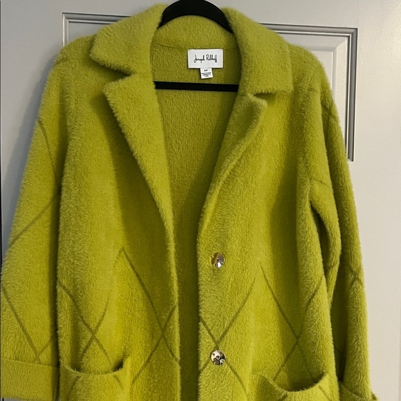 Joseph Ribkoff Lime Teddy Jacket with Geometric Design - Picture 3 of 4